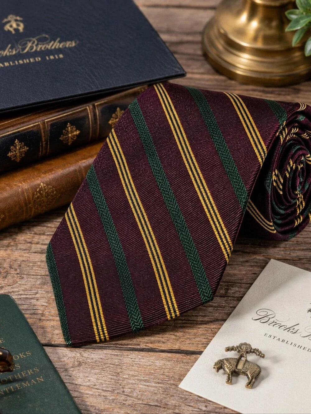 Brooks Brothers Makers Silk Burgundy Green Rep Tie